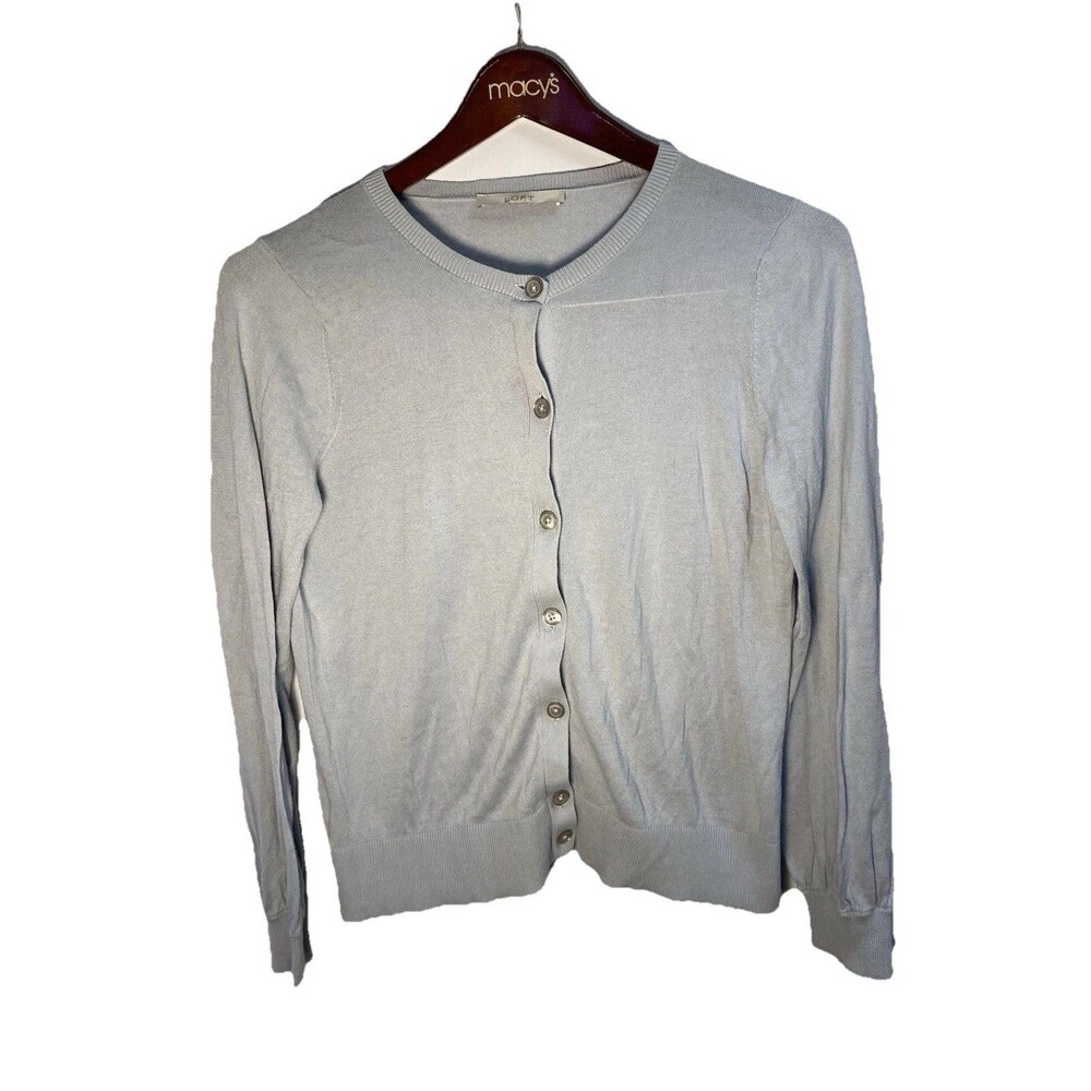 The Loft Sz M Blue Gray Cardigan Button Up Sweater Cotton Preppy